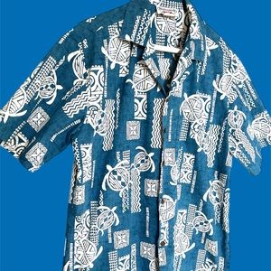 Vintage Pacific Legend Hawaiian Mens Blue Shirt With Turtles Short Sleeve Sz M